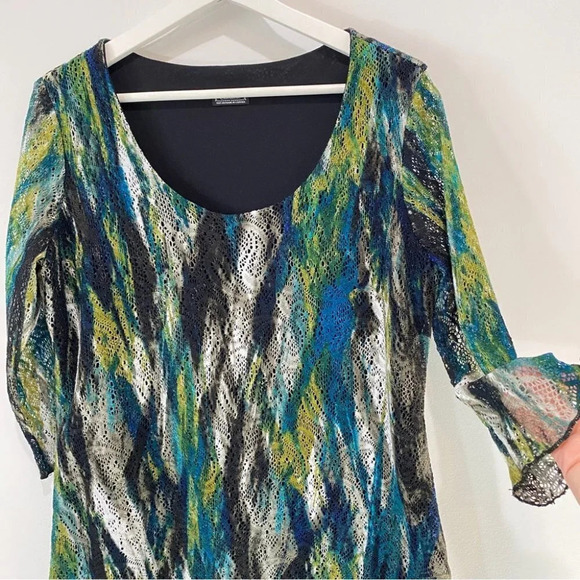 Clientele Watercolor Lace Overlay Frilly Blouse Size M - Picture 6 of 14